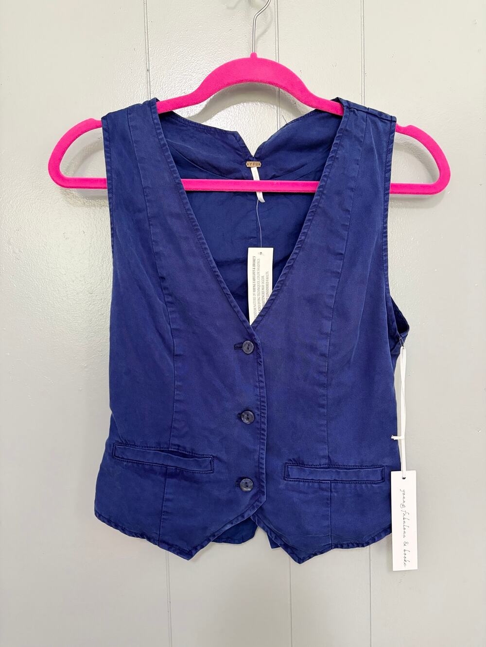 NEW Young Fabulous & Broke Blue Chambray V-neck Boho Western Cropped Vest S